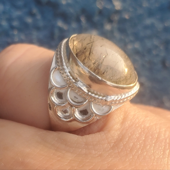 New Black Rutilated Quartz 925 Silver Ring. - Picture 12 of 16